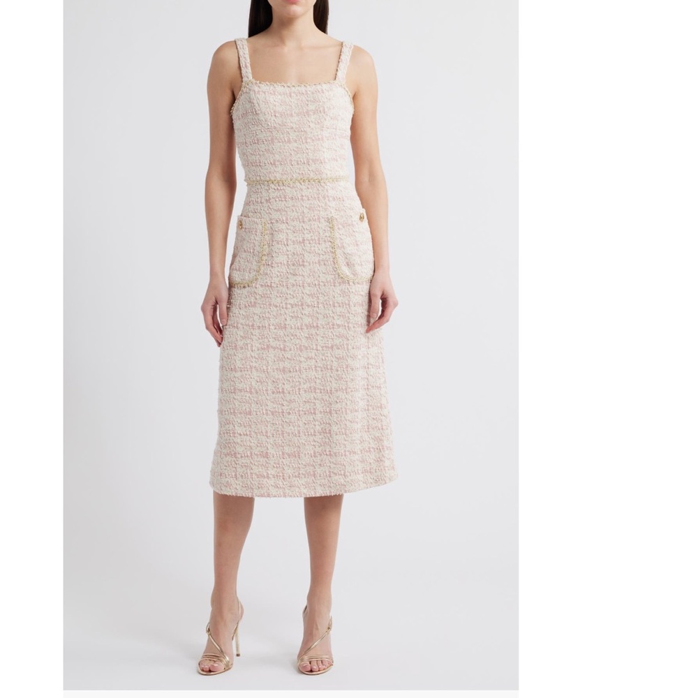 Stunning Black Halo Pink Gold Sheath Dress Spaghetti Strap Midi. - Picture 5 of 7